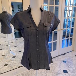 Express button-down grey denim look top